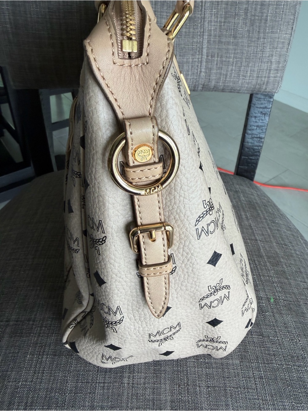 MCM Beige Satchel with Pink and Mint Center Stripe - Picture 6 of 15